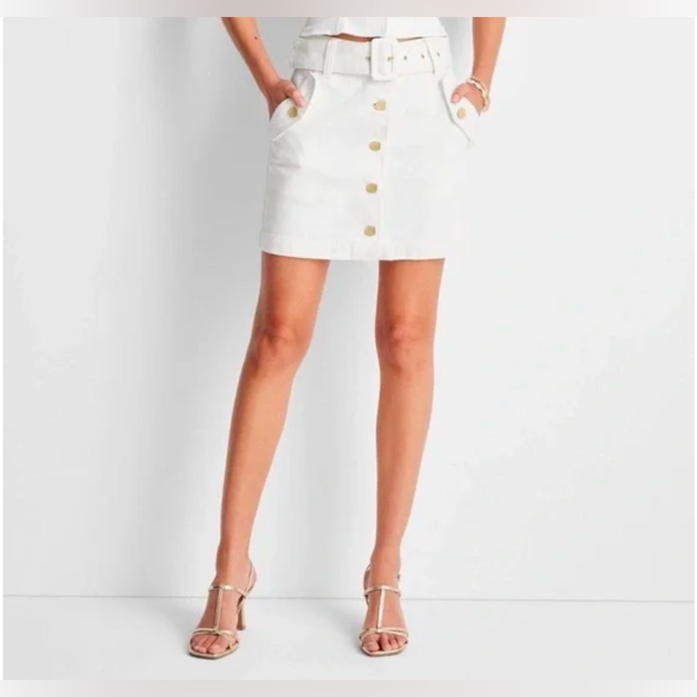 Women's Belted Button-Front Denim Mini Skirt - Future Collective with Jenee - Picture 10 of 12